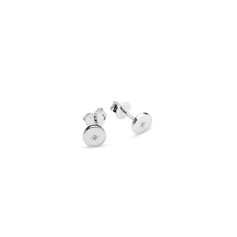 Silver Essentials 925 sterling silver 6MM disc stud earring with tiny CZ detail